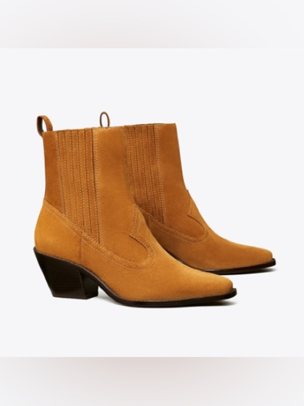 Tory Burch Rhum Suede Western Ankle Boot Bootie  Rust